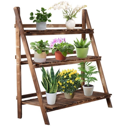 Folding Plant Stand Pot Rack in Fir Wood with 3 Levels Outdoor Shelf for Plants Flower Pot Holder 100x37x93cm