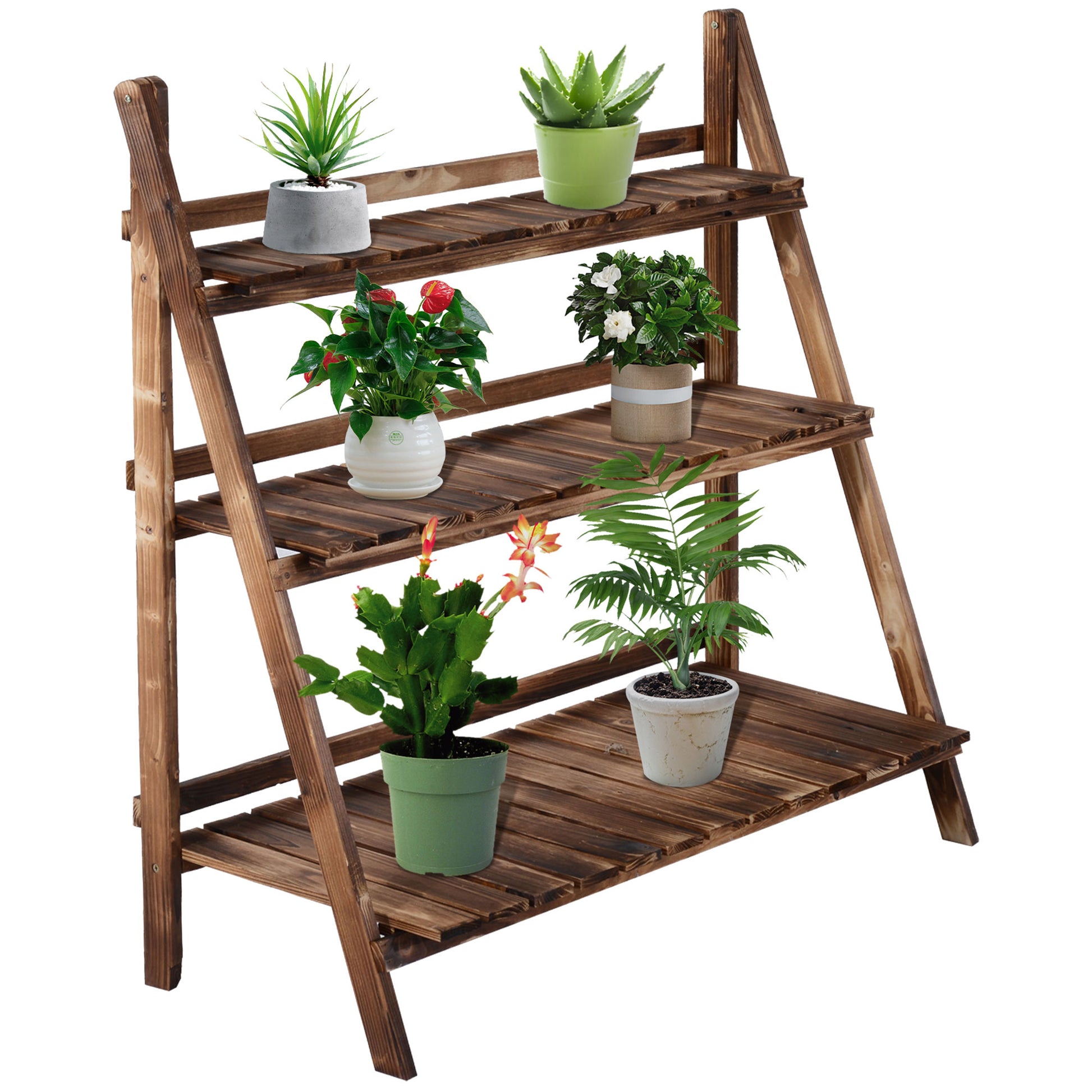 Folding Plant Stand Pot Rack in Fir Wood with 3 Levels Outdoor Shelf for Plants Flower Pot Holder 100x37x93cm