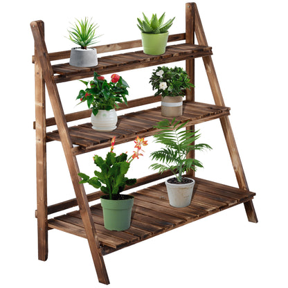 Folding Plant Stand Pot Rack in Fir Wood with 3 Levels Outdoor Shelf for Plants Flower Pot Holder 100x37x93cm