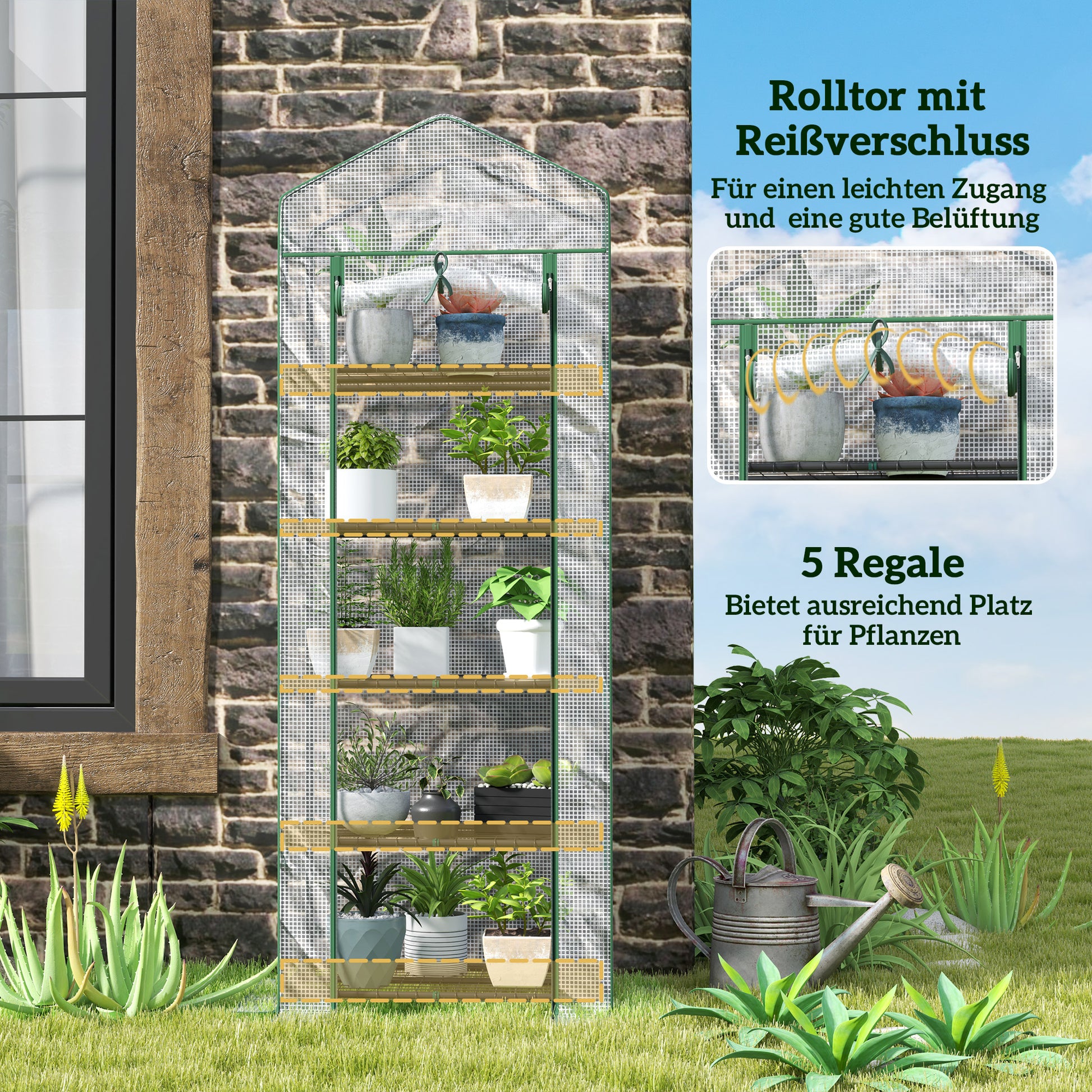 Greenhouse with Roll-Up Door, Shelves, Winterproof Steel Frame, Greenhouse for Balcony, Garden, Tomato House 69 x 49 x 193 cm, Tomato Greenhouse for Tomatoes, Flowers, White
