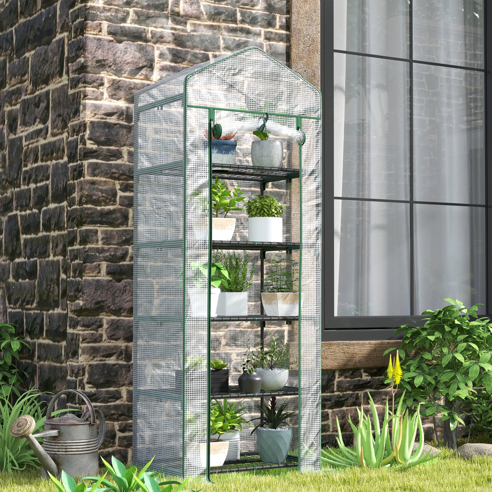 Greenhouse with Roll-Up Door, Shelves, Winterproof Steel Frame, Greenhouse for Balcony, Garden, Tomato House 69 x 49 x 193 cm, Tomato Greenhouse for Tomatoes, Flowers, White