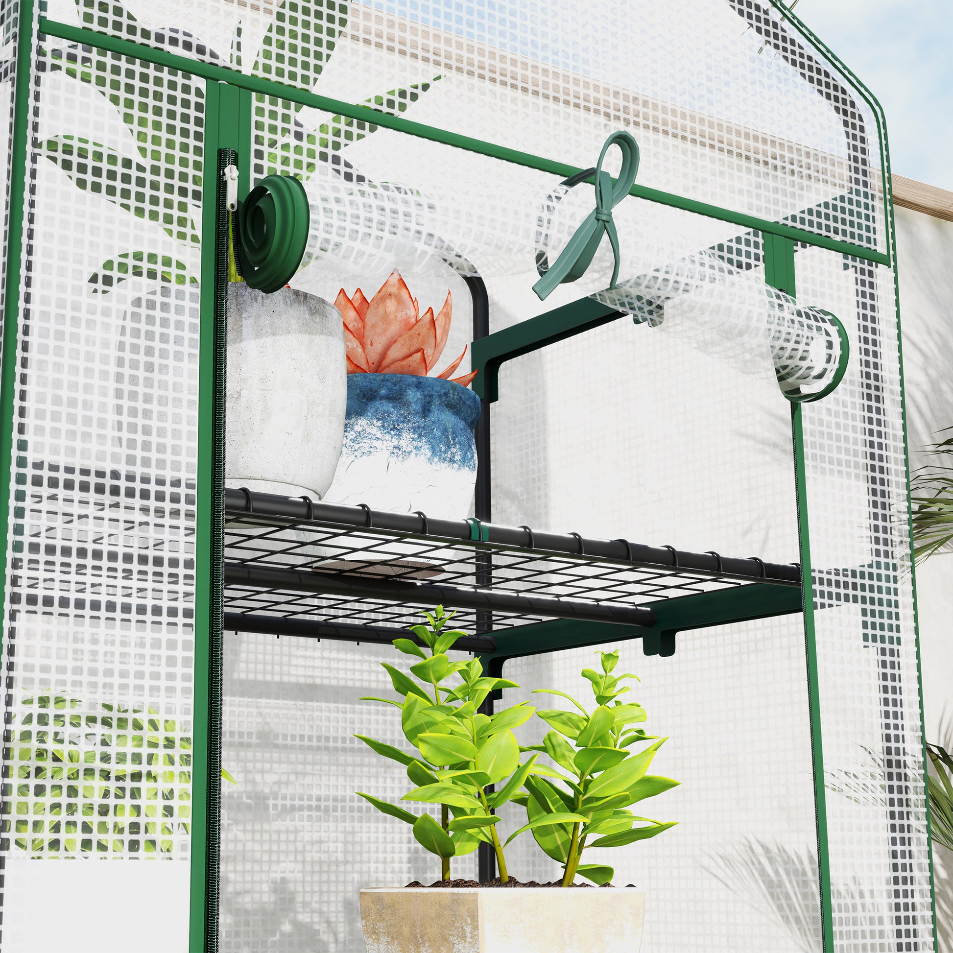 Greenhouse with Roll-Up Door, Shelves, Winterproof Steel Frame, Greenhouse for Balcony, Garden, Tomato House 69 x 49 x 193 cm, Tomato Greenhouse for Tomatoes, Flowers, White