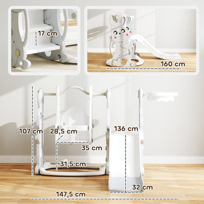 Slide 4-in-1 Toddler Slide with Swing, Climbing Frame, Basketball Hoop, Children's Playground with Bunny Design Toddler Slide for Indoor and Outdoor Children aged 1.5-4 years Gray