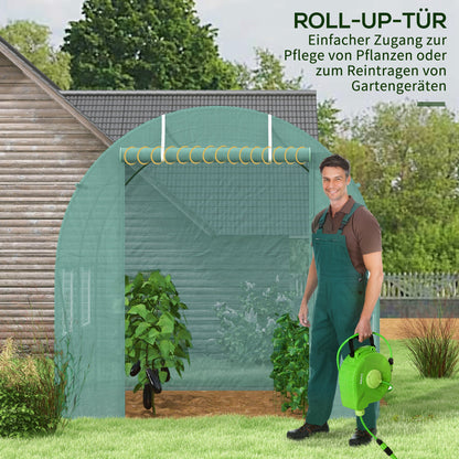 Greenhouse 245x200x198cm Film Greenhouse Tomato House with Door, 4 Windows, Film Tunnel Made of Galvanized Steel, PE, Stable Greenhouse Plant Tunnel, Including Ground Anchors & Ropes