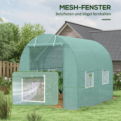 Greenhouse 245x200x198cm Film Greenhouse Tomato House with Door, 4 Windows, Film Tunnel Made of Galvanized Steel, PE, Stable Greenhouse Plant Tunnel, Including Ground Anchors & Ropes