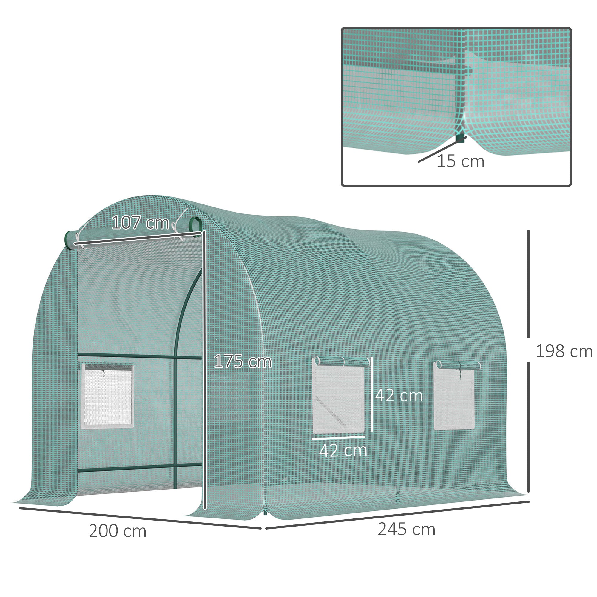 Greenhouse 245x200x198cm Film Greenhouse Tomato House with Door, 4 Windows, Film Tunnel Made of Galvanized Steel, PE, Stable Greenhouse Plant Tunnel, Including Ground Anchors & Ropes