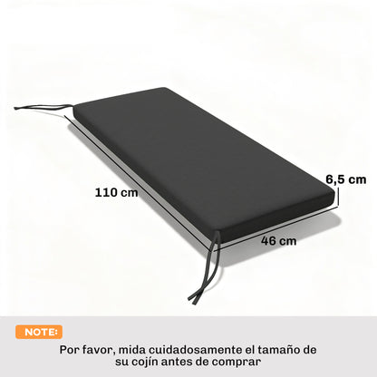 Padded Garden Bench Cushion 43.3 x 18.1 x 2.6 in, 2-Seat Outdoor Bench Pad with Removable Cover, UPF 30+, Waterproof, Tie Straps, Dark Gray