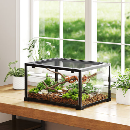 Glass Reptile Terrarium, Escape-Proof Sliding Door with Dual Lock, Black – 60 x 45 x 32 cm (86.3 L)