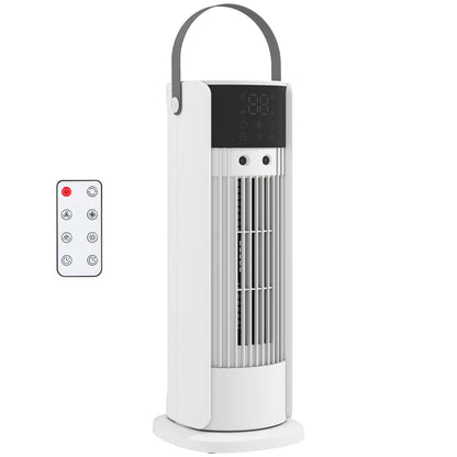 Tabletop Tower Fan with Mist & RGB Lighting, 3 Speeds, 90° Oscillation, 10-Hour Timer — Bedroom & Office, White