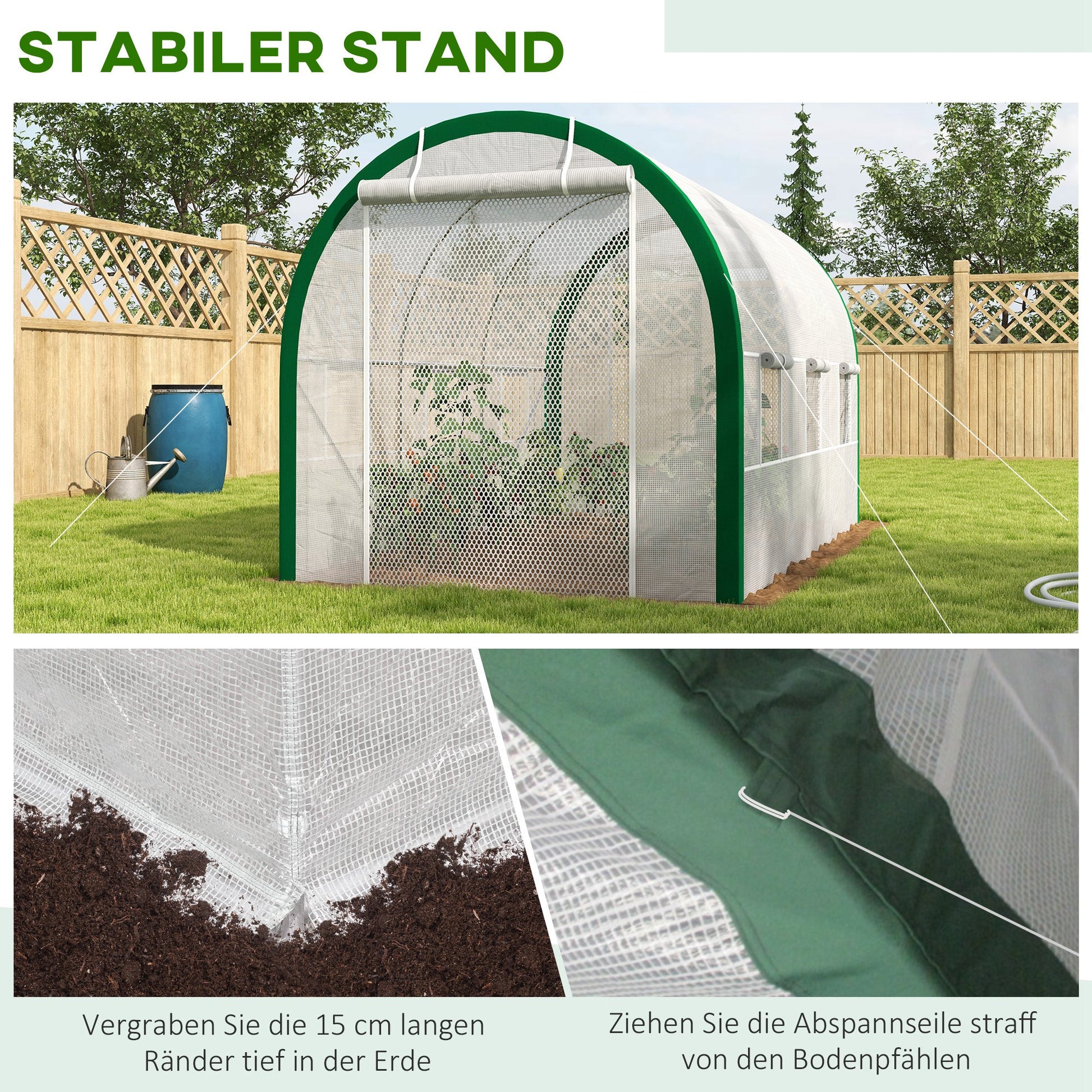 Greenhouse 3.58 x 2.1 x 2.1 m Tunnel Greenhouse with Roll-Up Door, Plant House with Window, Tomato Plant House for Garden, Balcony, Galvanized Steel, White