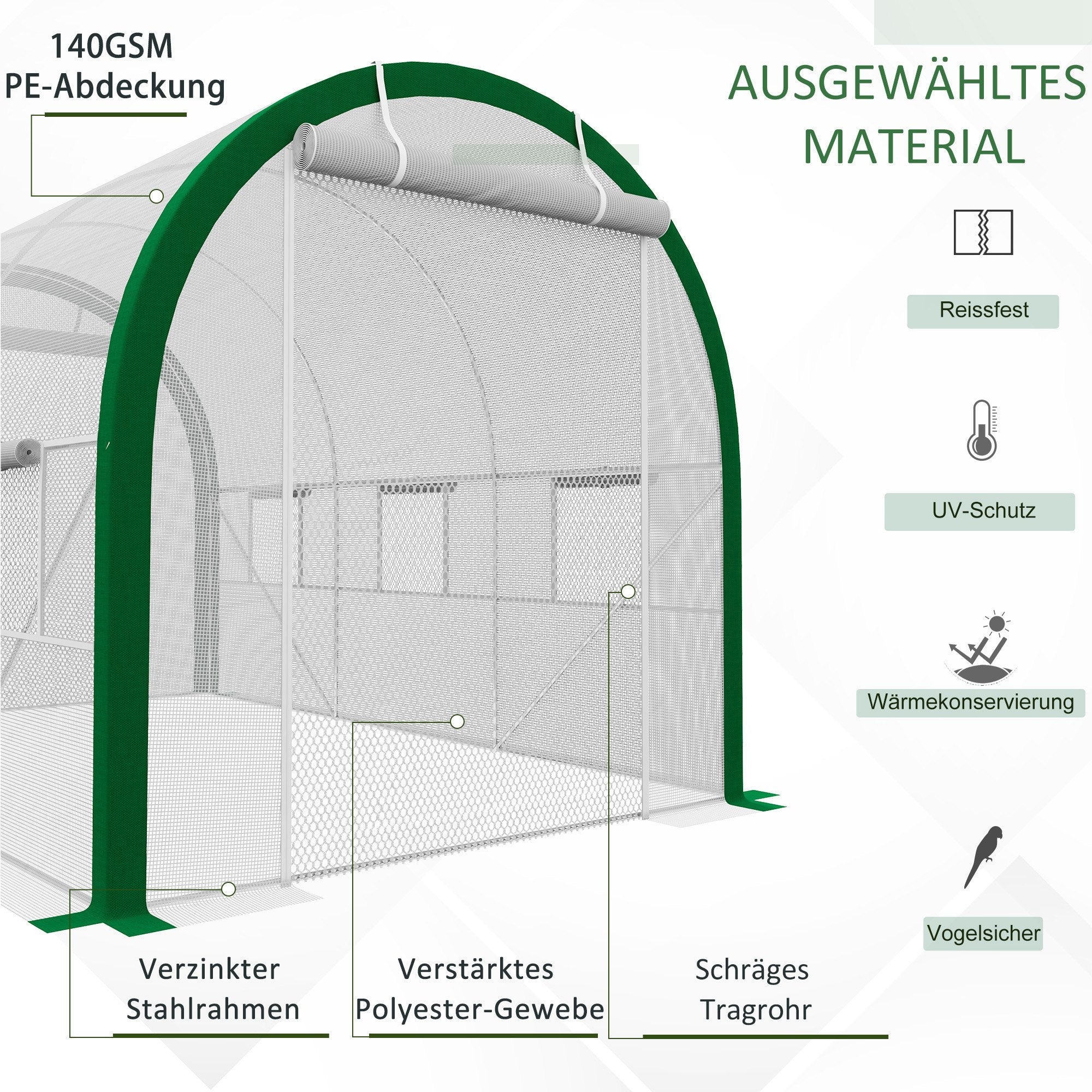 Greenhouse 3.58 x 2.1 x 2.1 m Tunnel Greenhouse with Roll-Up Door, Plant House with Window, Tomato Plant House for Garden, Balcony, Galvanized Steel, White