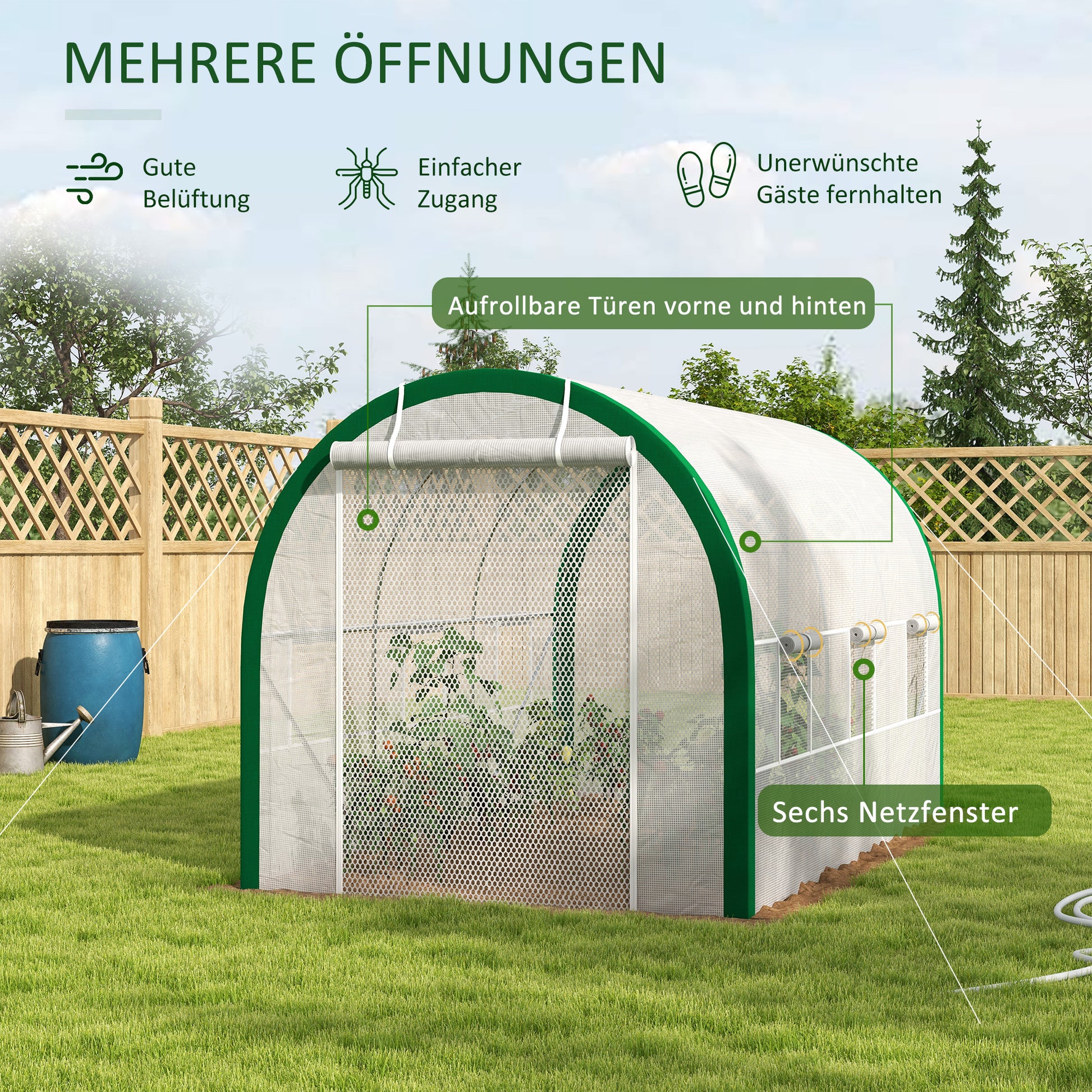 Greenhouse 3.58 x 2.1 x 2.1 m Tunnel Greenhouse with Roll-Up Door, Plant House with Window, Tomato Plant House for Garden, Balcony, Galvanized Steel, White