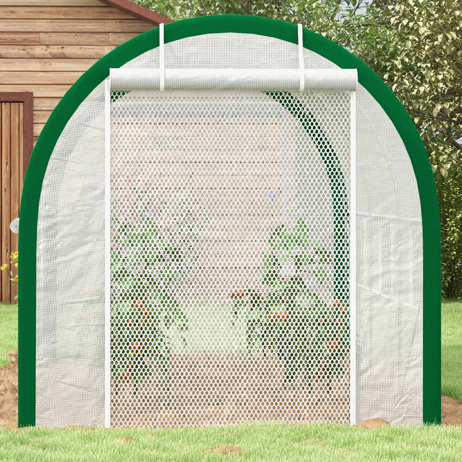 Greenhouse 3.58 x 2.1 x 2.1 m Tunnel Greenhouse with Roll-Up Door, Plant House with Window, Tomato Plant House for Garden, Balcony, Galvanized Steel, White