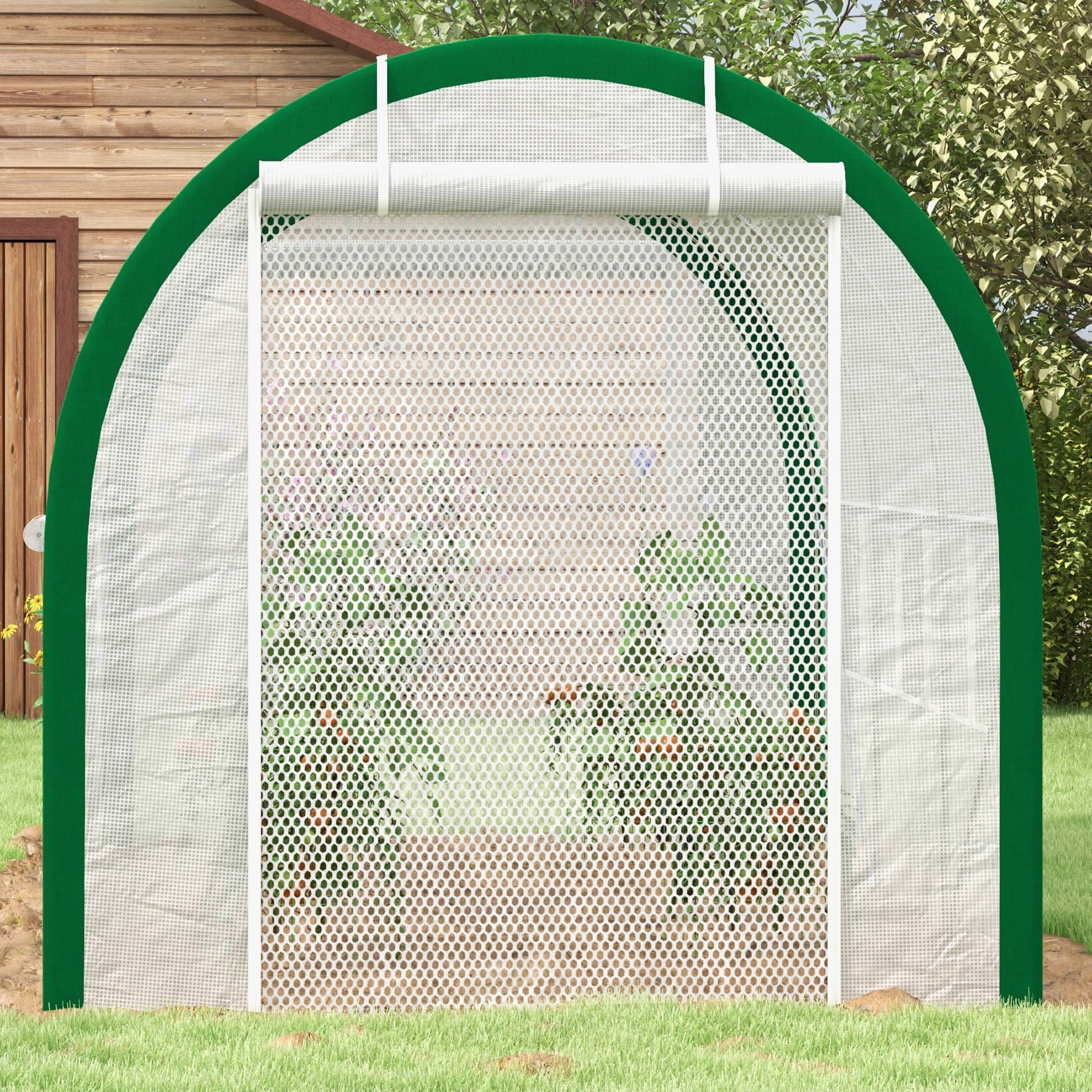 Greenhouse 3.58 x 2.1 x 2.1 m Tunnel Greenhouse with Roll-Up Door, Plant House with Window, Tomato Plant House for Garden, Balcony, Galvanized Steel, White