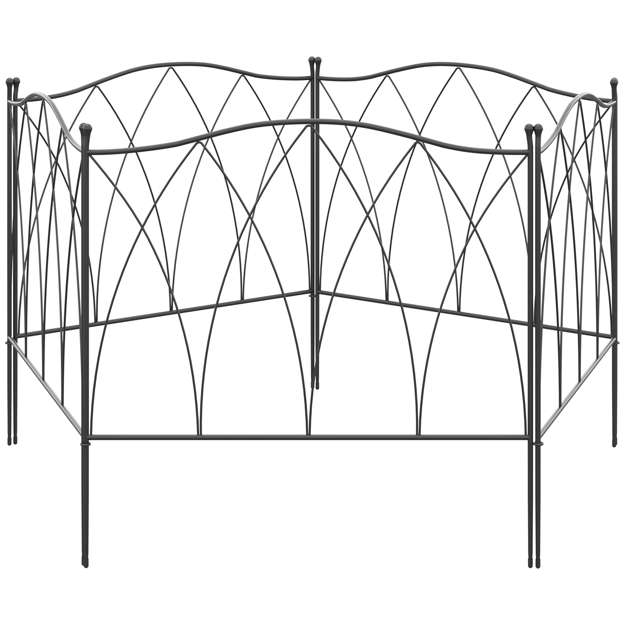 Set of 5 Decorative Metal Garden Fences - 305 x 62 cm Black