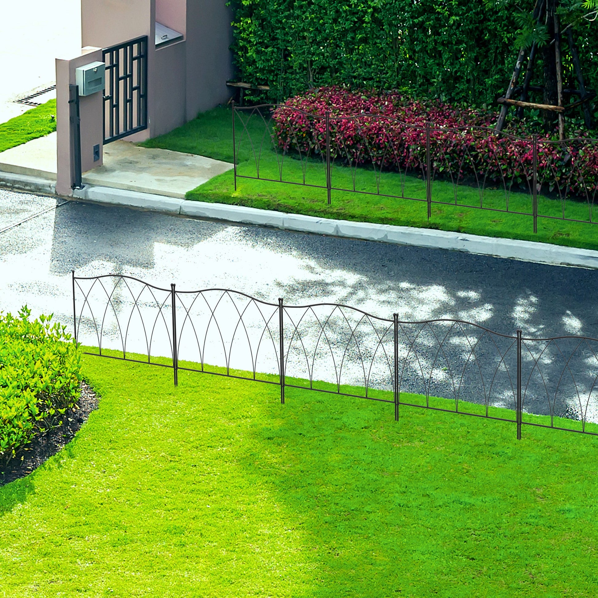 Set of 5 Decorative Metal Garden Fences - 305 x 62 cm Black