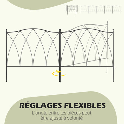 Set of 5 Decorative Metal Garden Fences - 305 x 62 cm Black