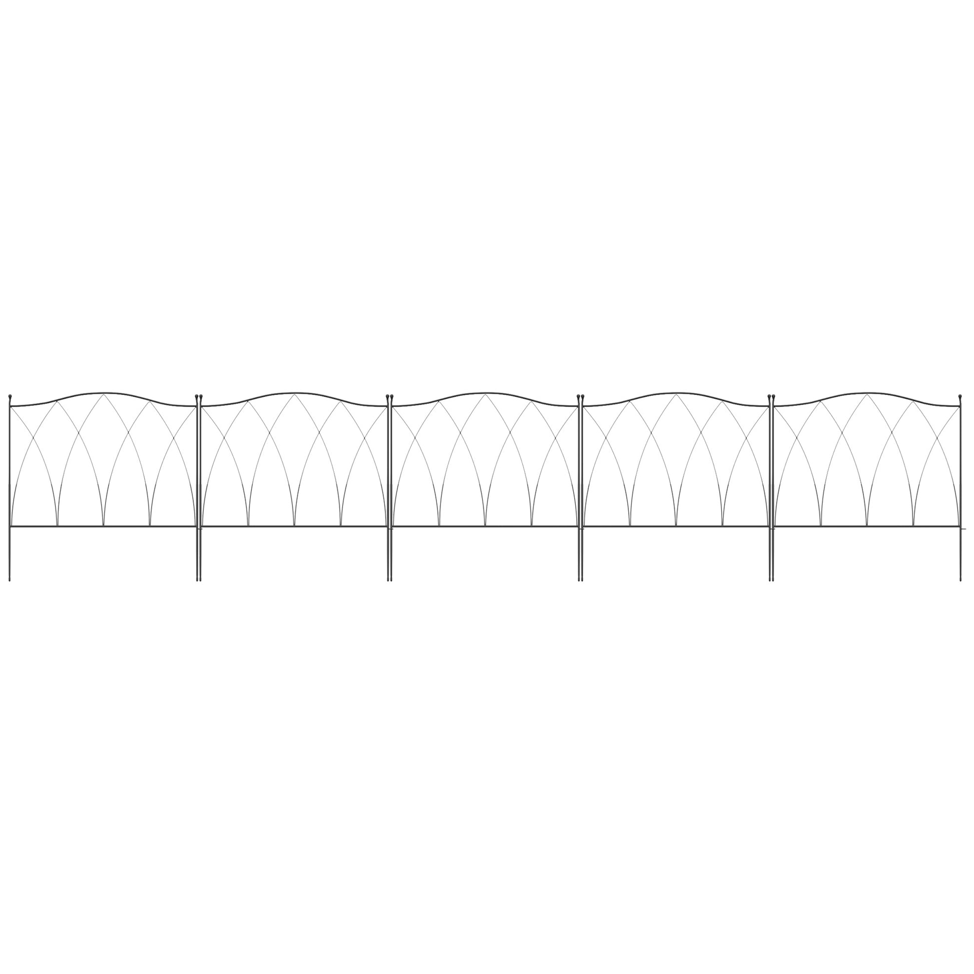 Set of 5 Decorative Metal Garden Fences - 305 x 62 cm Black