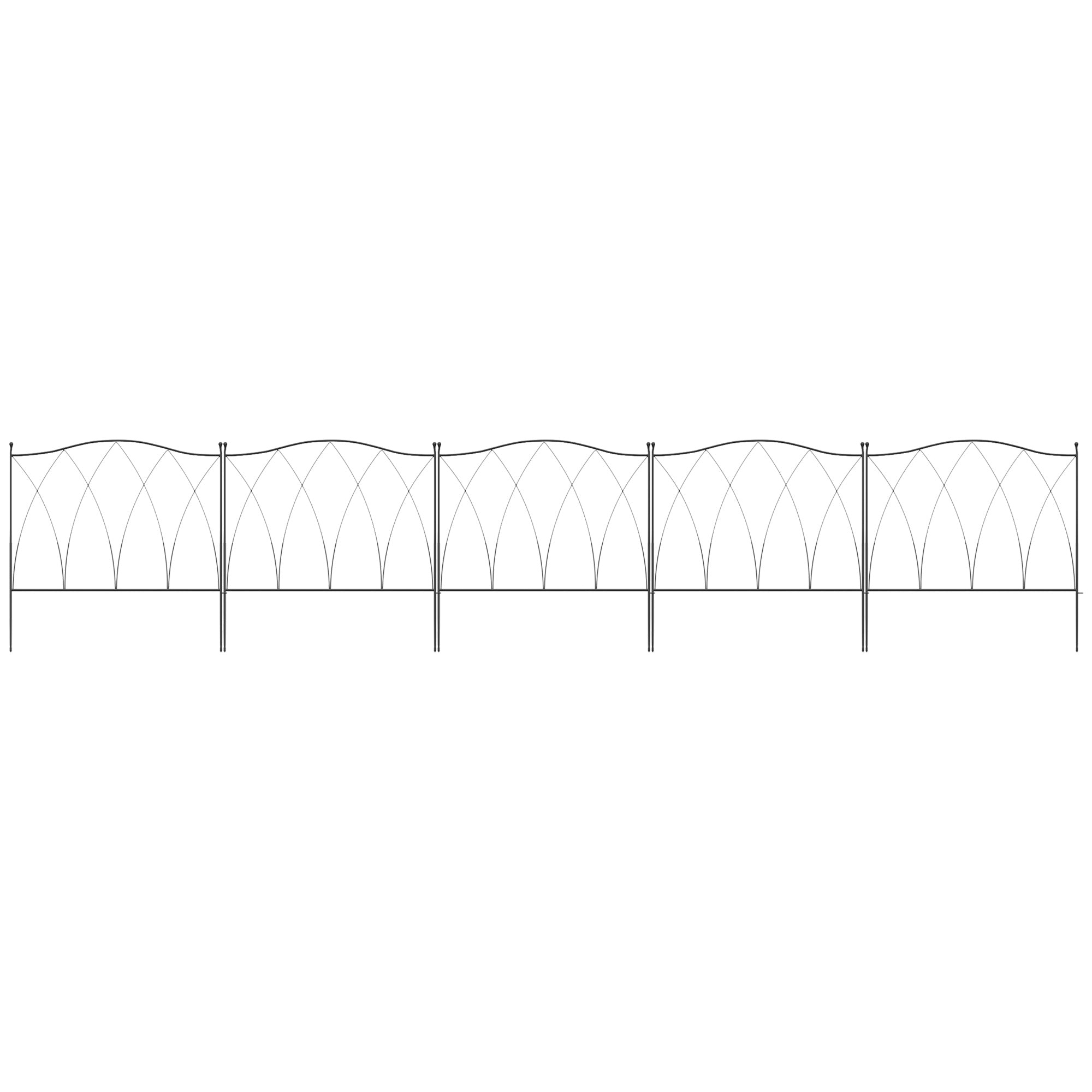 Set of 5 Decorative Metal Garden Fences - 305 x 62 cm Black