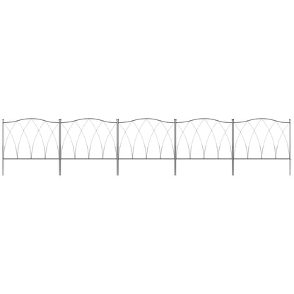 Set of 5 Decorative Metal Garden Fences - 305 x 62 cm Black