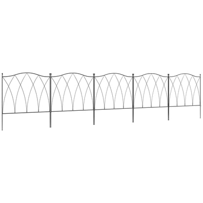 Set of 5 Decorative Metal Garden Fences - 305 x 62 cm Black