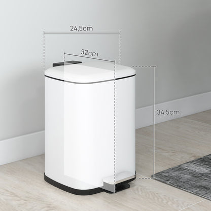 12L White Kitchen Trash Can with Soft-Close Lid, Pedal, Fingerprint-Proof, and Removable Inner Bucket