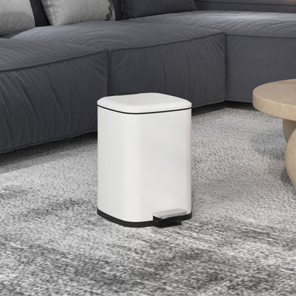 12L White Kitchen Trash Can with Soft-Close Lid, Pedal, Fingerprint-Proof, and Removable Inner Bucket