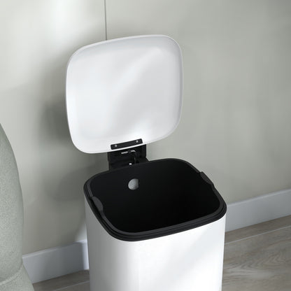 12L White Kitchen Trash Can with Soft-Close Lid, Pedal, Fingerprint-Proof, and Removable Inner Bucket