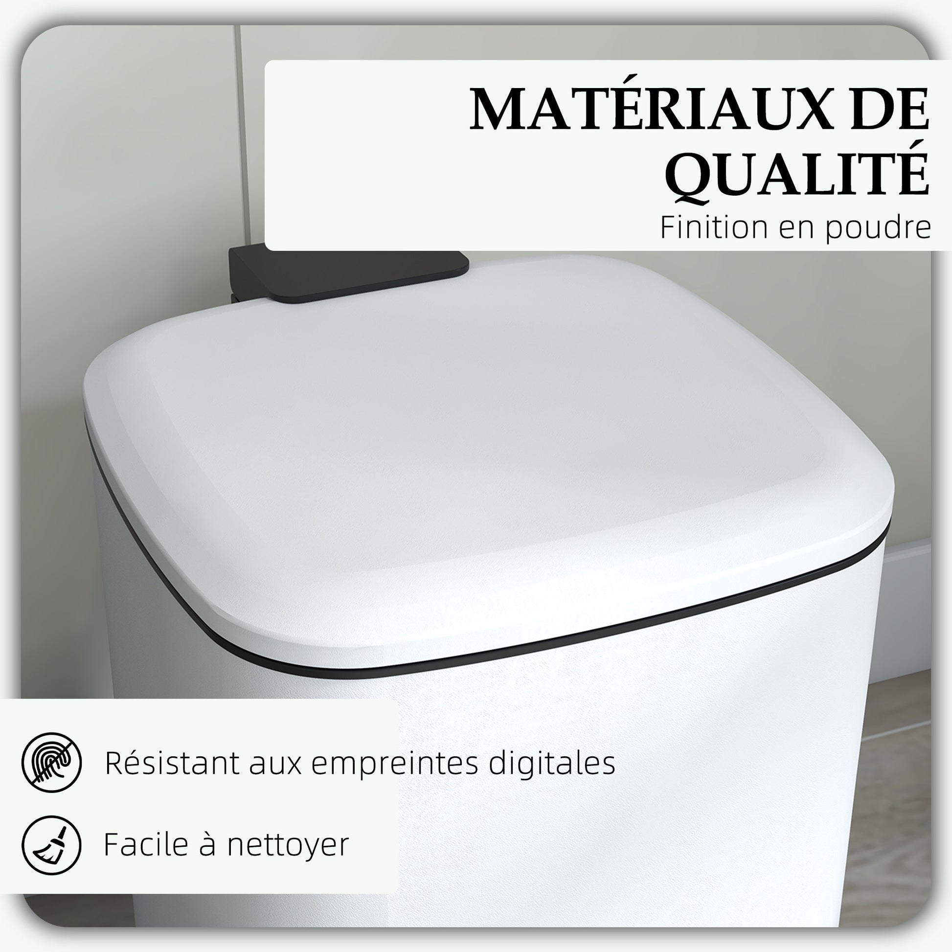 12L White Kitchen Trash Can with Soft-Close Lid, Pedal, Fingerprint-Proof, and Removable Inner Bucket