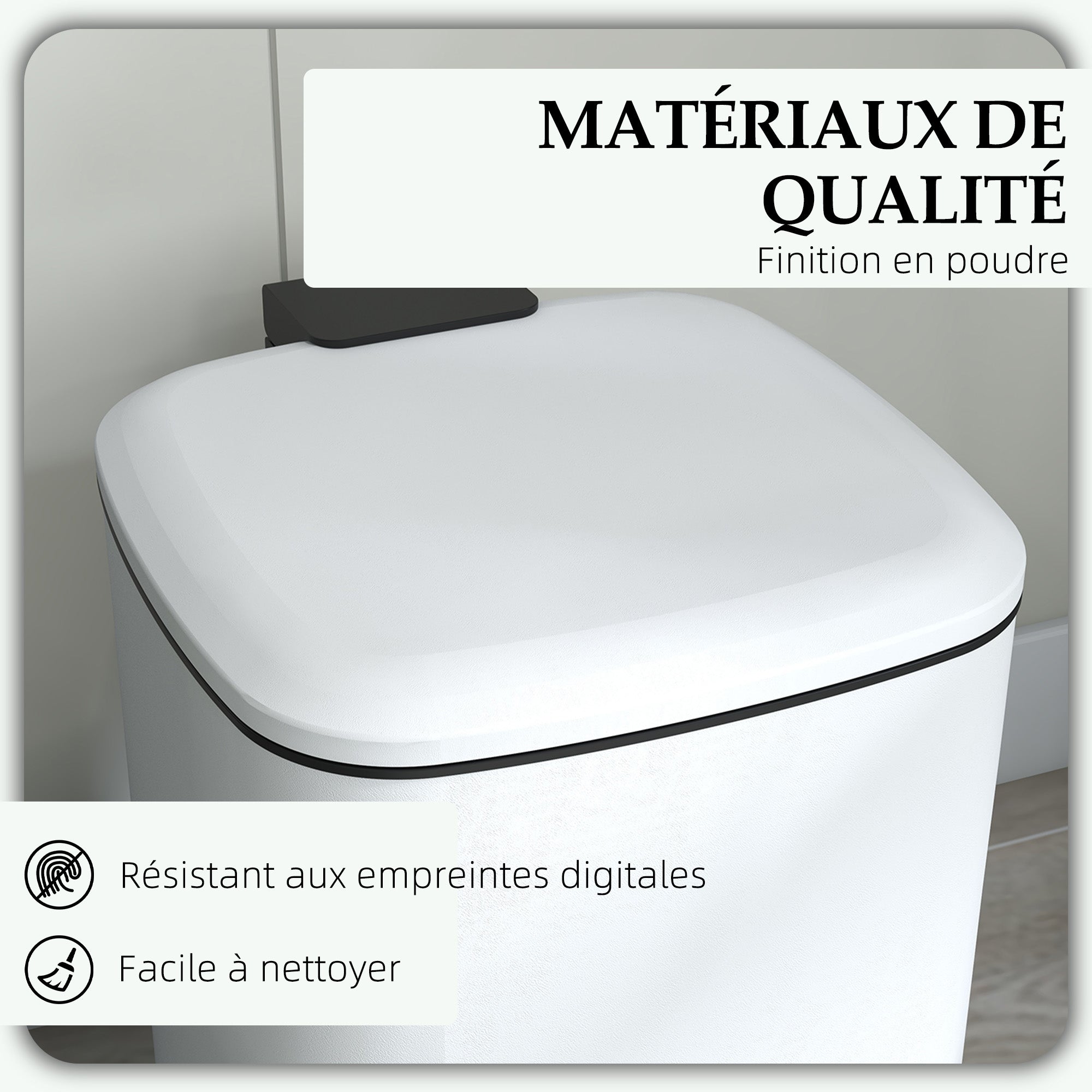 12L White Kitchen Trash Can with Soft-Close Lid, Pedal, Fingerprint-Proof, and Removable Inner Bucket