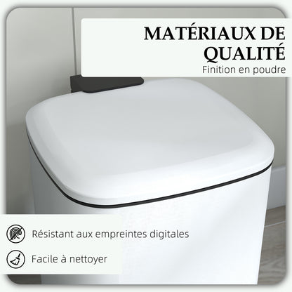 12L White Kitchen Trash Can with Soft-Close Lid, Pedal, Fingerprint-Proof, and Removable Inner Bucket