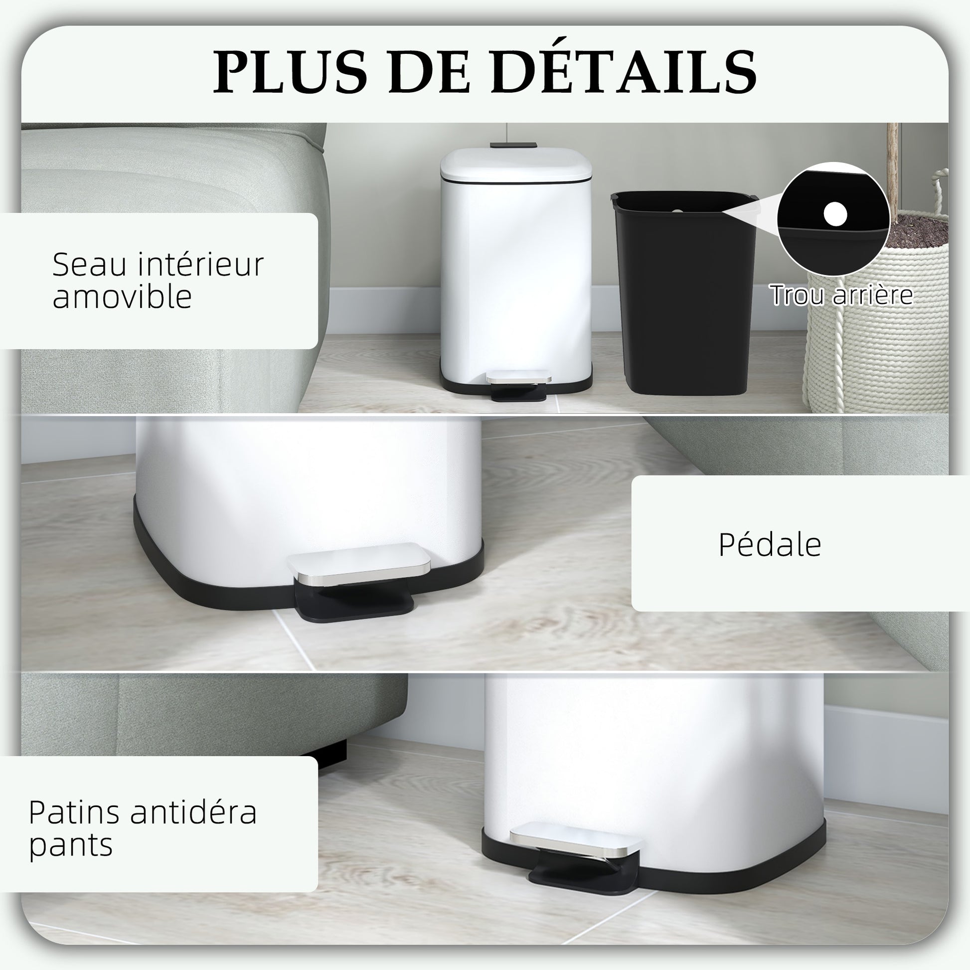 12L White Kitchen Trash Can with Soft-Close Lid, Pedal, Fingerprint-Proof, and Removable Inner Bucket