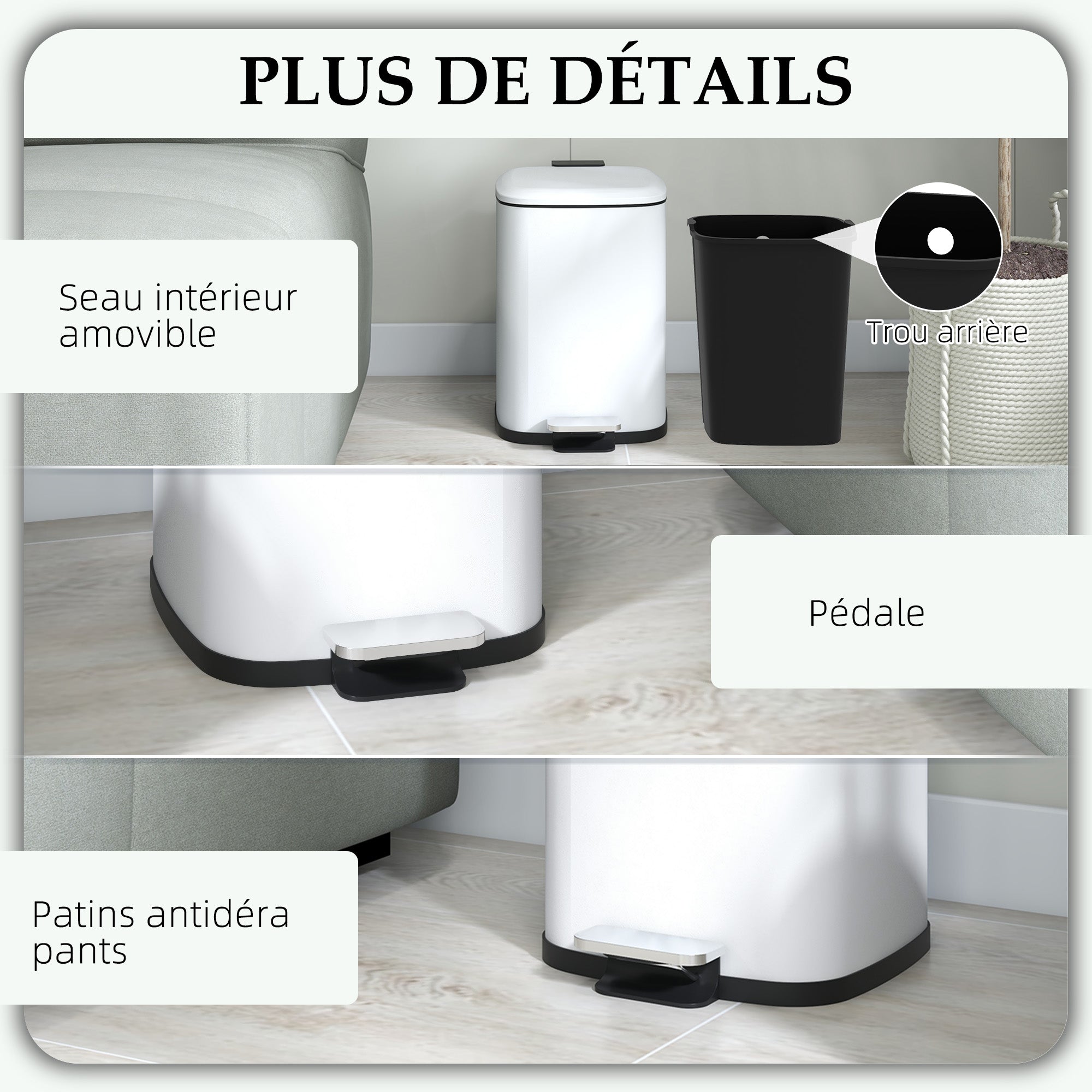 12L White Kitchen Trash Can with Soft-Close Lid, Pedal, Fingerprint-Proof, and Removable Inner Bucket