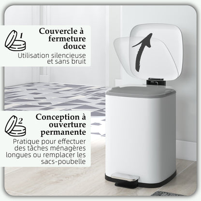 12L White Kitchen Trash Can with Soft-Close Lid, Pedal, Fingerprint-Proof, and Removable Inner Bucket