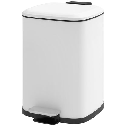 12L White Kitchen Trash Can with Soft-Close Lid, Pedal, Fingerprint-Proof, and Removable Inner Bucket