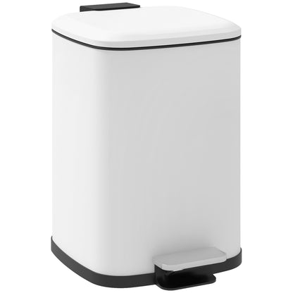 12L White Kitchen Trash Can with Soft-Close Lid, Pedal, Fingerprint-Proof, and Removable Inner Bucket