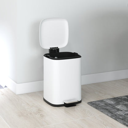 12L White Kitchen Trash Can with Soft-Close Lid, Pedal, Fingerprint-Proof, and Removable Inner Bucket