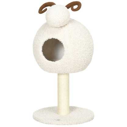 Cat Tree, 80 cm, Cat Tree with Cat Cave, Cat Scratching Post in Goat Design, Climbing Tree with Sisal Pole and Plush Frame, Cat Furniture, Cream White