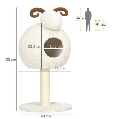 Cat Tree, 80 cm, Cat Tree with Cat Cave, Cat Scratching Post in Goat Design, Climbing Tree with Sisal Pole and Plush Frame, Cat Furniture, Cream White