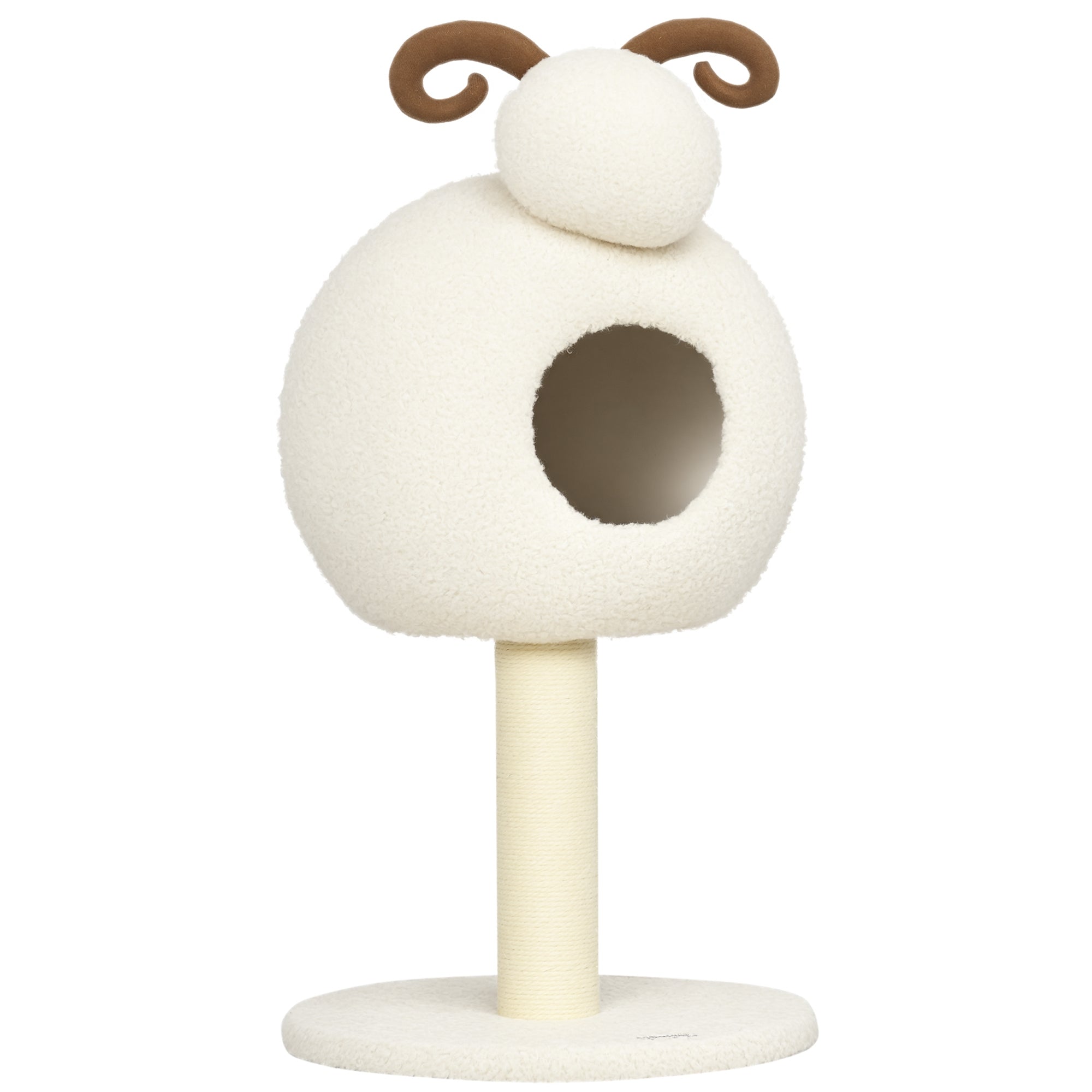 Cat Tree, 80 cm, Cat Tree with Cat Cave, Cat Scratching Post in Goat Design, Climbing Tree with Sisal Pole and Plush Frame, Cat Furniture, Cream White
