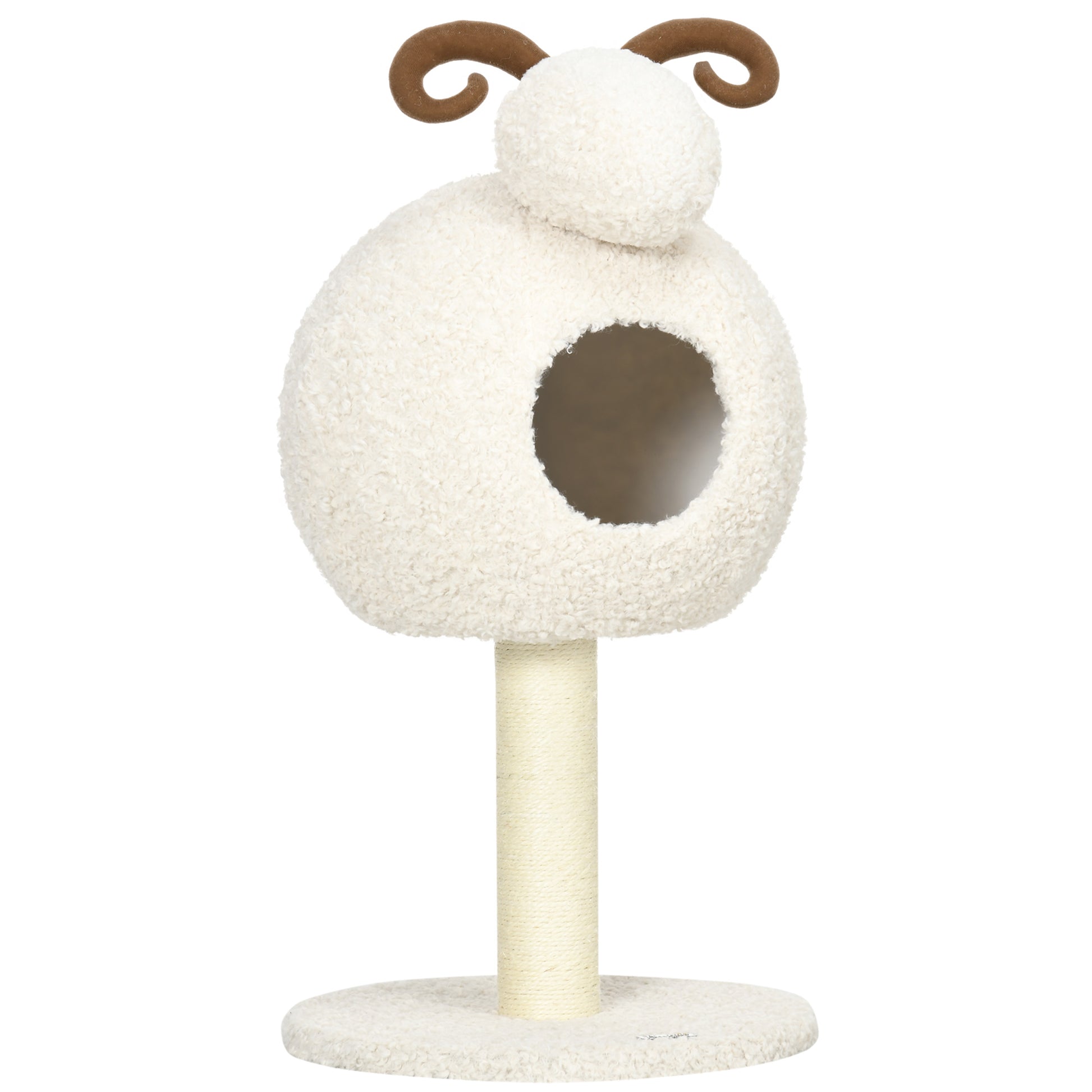 Cat Tree, 80 cm, Cat Tree with Cat Cave, Cat Scratching Post in Goat Design, Climbing Tree with Sisal Pole and Plush Frame, Cat Furniture, Cream White