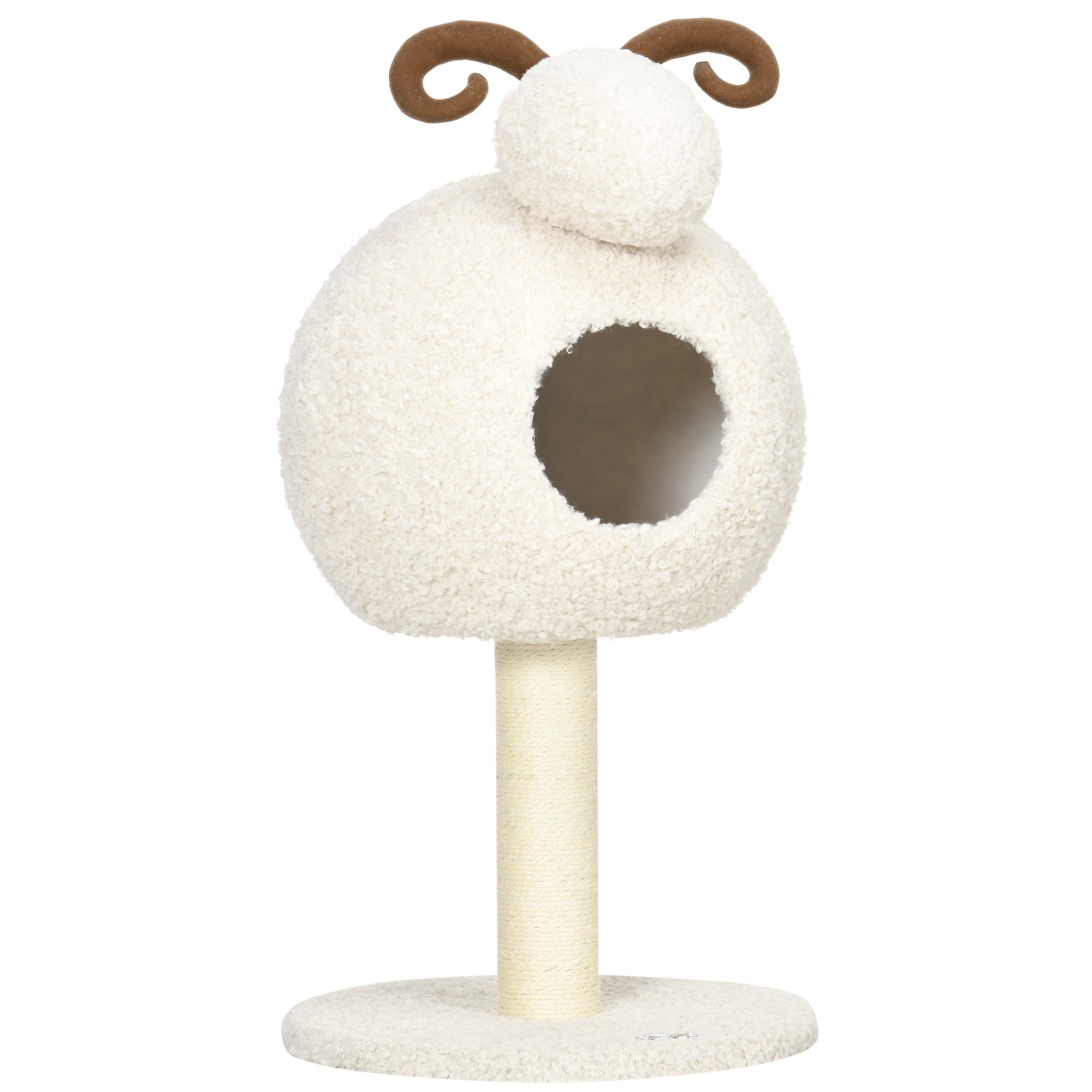 Cat Tree, 80 cm, Cat Tree with Cat Cave, Cat Scratching Post in Goat Design, Climbing Tree with Sisal Pole and Plush Frame, Cat Furniture, Cream White