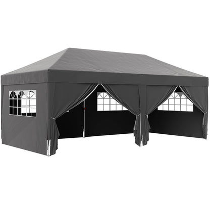Gazebo approx. 6 x 3 m — Robust, Winter-Resistant Pop-Up Folding Canopy with Windowed Zip Door & Removable Side Panels, UV Protection, Black