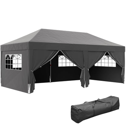 Gazebo approx. 6 x 3 m — Robust, Winter-Resistant Pop-Up Folding Canopy with Windowed Zip Door & Removable Side Panels, UV Protection, Black
