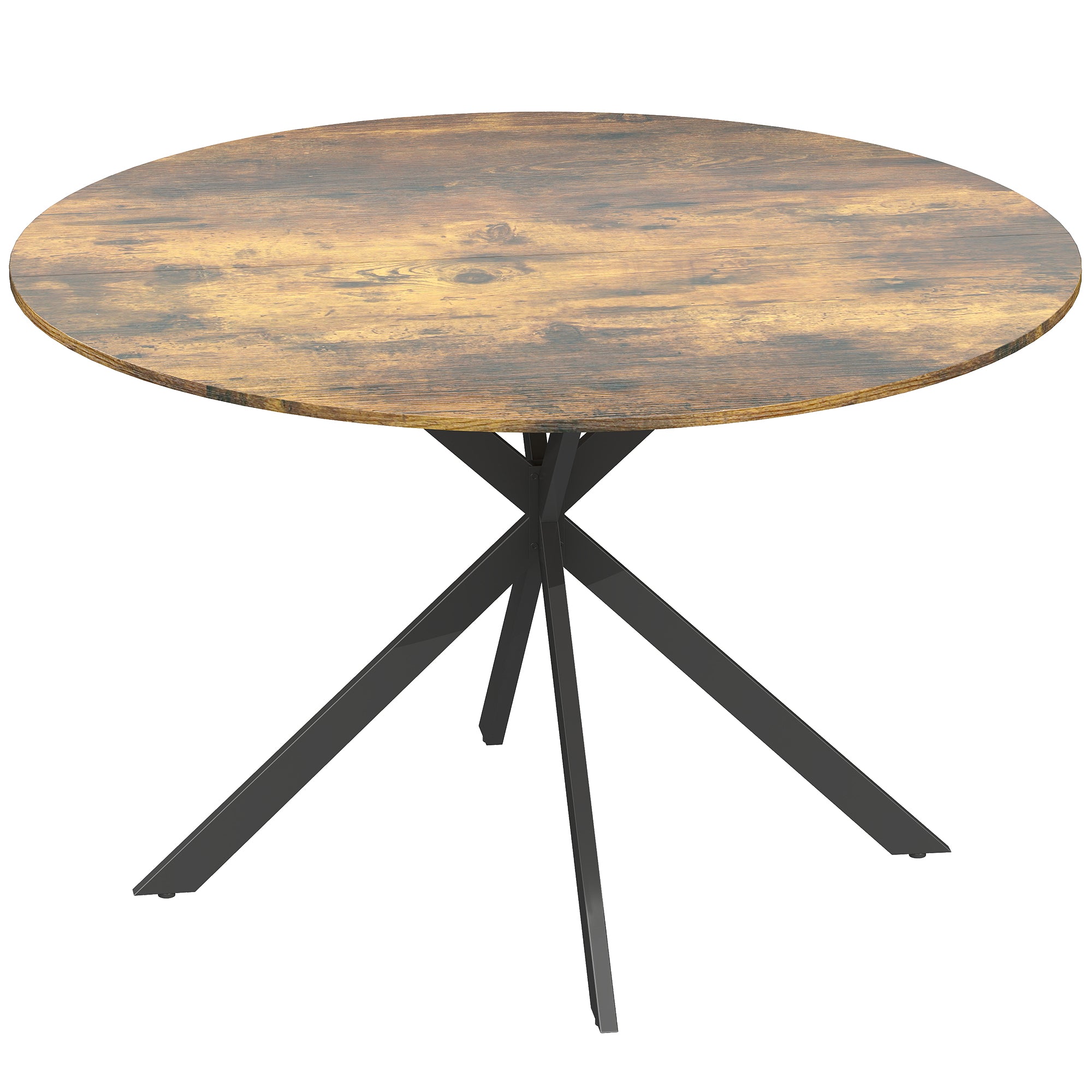 Round Dining Table for 4, Ø120 cm (47.2") Industrial Style with Steel X-Legs, Rustic Brown