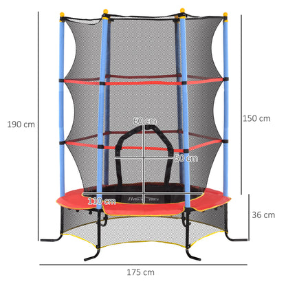 Children's Trampoline Ø 1.75 × 1.90H m Safety Net Zippered Door Spring Cover 6 Padded Poles Included Black Red Blue