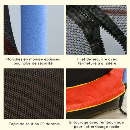 Children's Trampoline Ø 1.75 × 1.90H m Safety Net Zippered Door Spring Cover 6 Padded Poles Included Black Red Blue