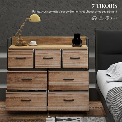 7 Drawer Chest Fabric Folding Drawer Storage Unit - Black Steel Frame - 98 x 29 x 85 cm, Bedroom, Entryway, Living Room, Black and Natural