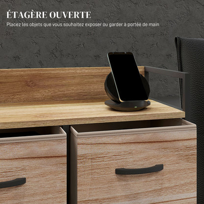 7 Drawer Chest Fabric Folding Drawer Storage Unit - Black Steel Frame - 98 x 29 x 85 cm, Bedroom, Entryway, Living Room, Black and Natural