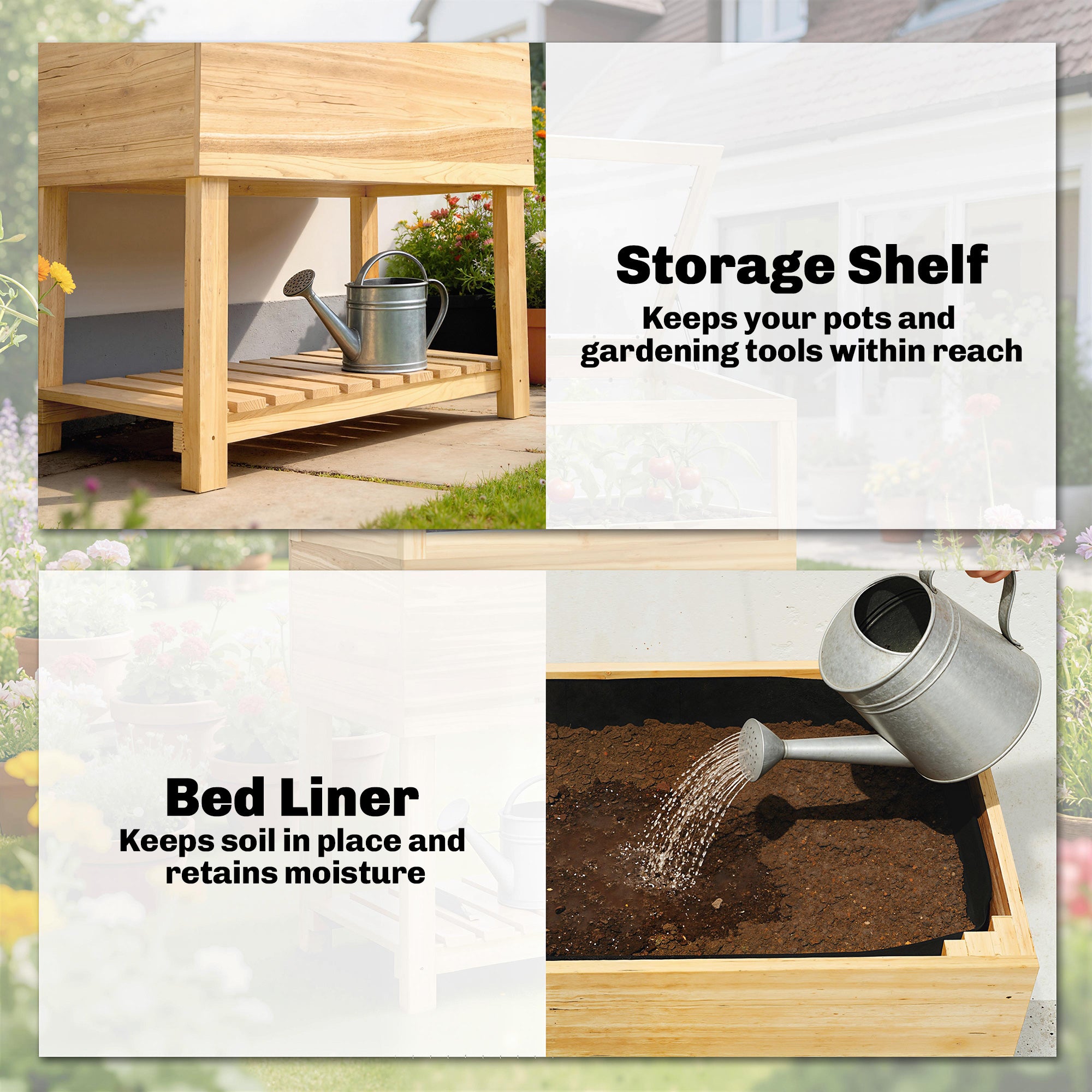 Raised Wooden Planter with Cold Frame – Elevated Garden Bed with Hinged Cover & Storage Shelf, Ergonomic Flower/Vegetable Bed for Garden & Balcony, 31.5 x 17.7 x 42.7 in (80 x 45 x 108.5 cm), Natural Wood